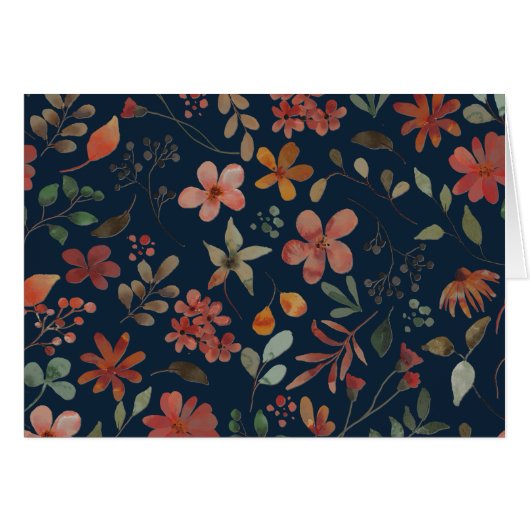 Antiek Waterverf Print Floral Navy Blank Binnen (Voorkant Horizontaal)