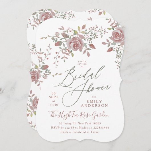 Antiek Waterverf Rozen Bridal Shower Invitation Kaart (Voorkant / Achterkant)