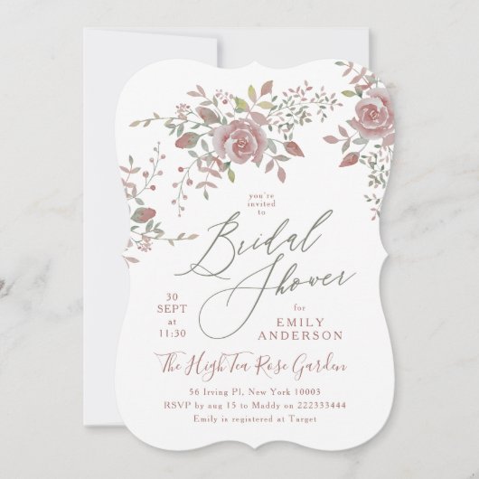 Antiek Waterverf Rozen Bridal Shower Invitation Kaart (Voorkant)