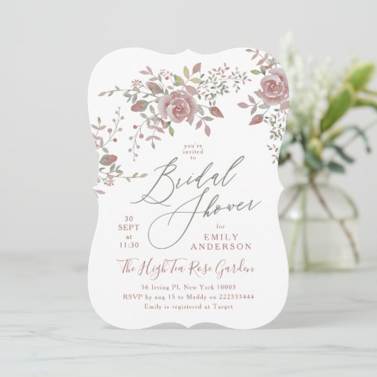 Antiek Waterverf Rozen Bridal Shower Invitation Kaart (Staand voorkant)