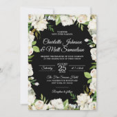 Antiek Waterverf Wit Zwart Bloemen Bruiloft Kaart (Voorkant)