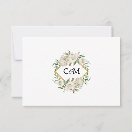 Antiek Waterverf Witte Floral RSVP Kaartje (Achterkant)