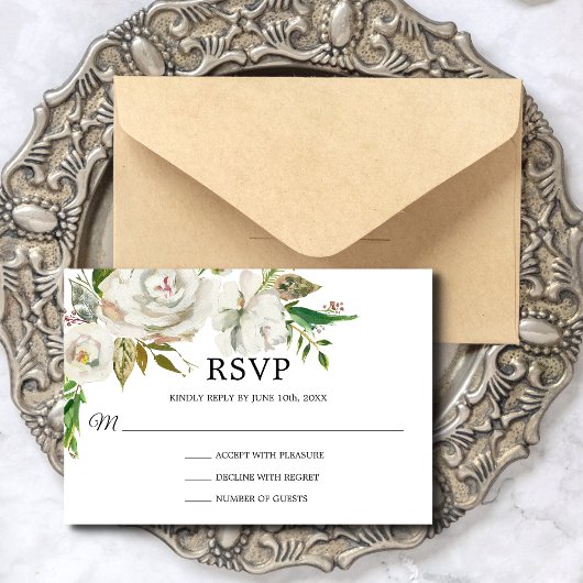  Antiek Waterverf Witte Floral RSVP Kaartje