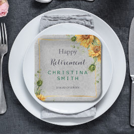 Antiek Waterverf Zonnebloem Pensioen Partij Idee Papieren Bordje