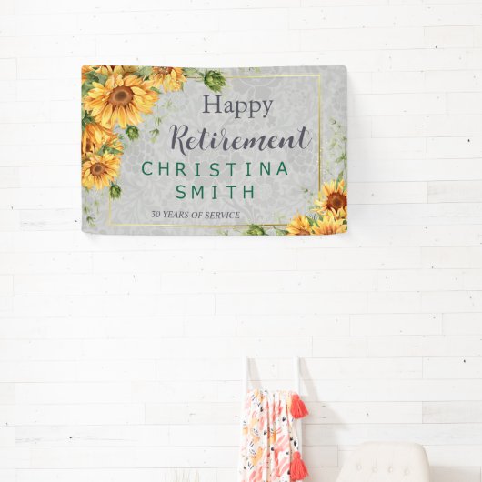 Antiek Waterverf Zonnebloem Pensioen Partij Idee Spandoek (Insitu)