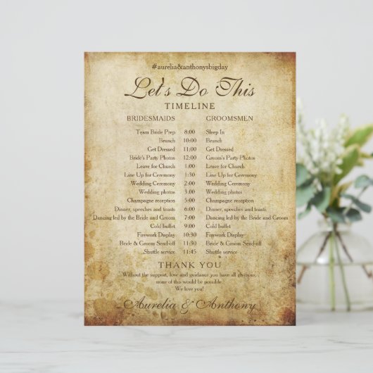 Antiek Wedding Schedule Timeline Programma (Staand voorkant)