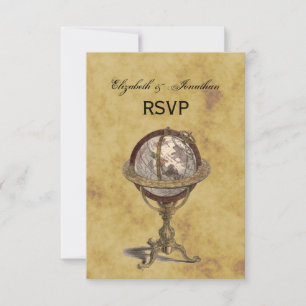 Antiek Wereldbol, BG RSVP met onderdruk Kaartje