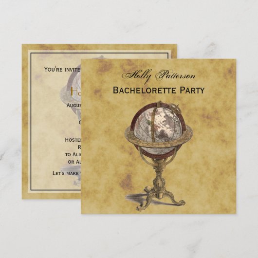 Antiek Wereldbol, BG SQ Bachelorette Kaart (Voorkant / Achterkant)