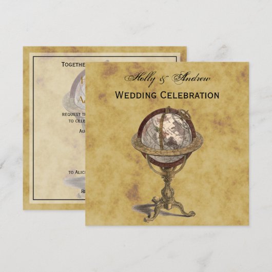 Antiek Wereldbol, BG SQ Wedding Kaart (Voorkant / Achterkant)