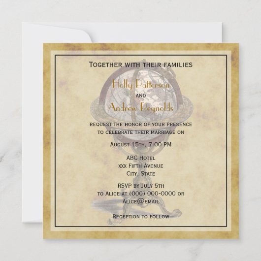 Antiek Wereldbol, BG SQ Wedding Kaart (Achterkant)