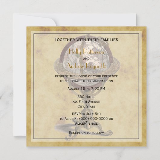 Antiek Wereldbol, BG SQ Wedding Kaart (Achterkant)