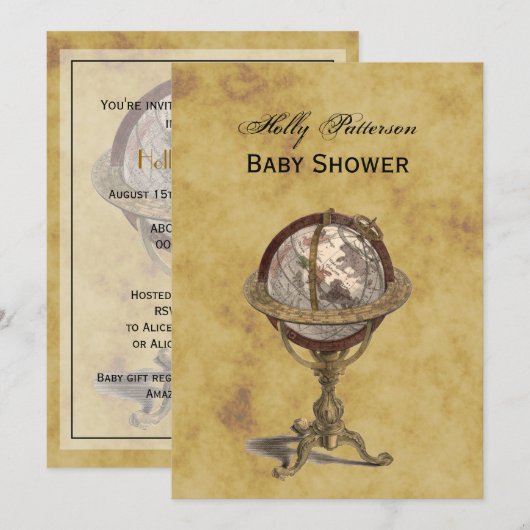 Antiek Wereldbol, BG V-Baby shower Kaart (Voorkant / Achterkant)