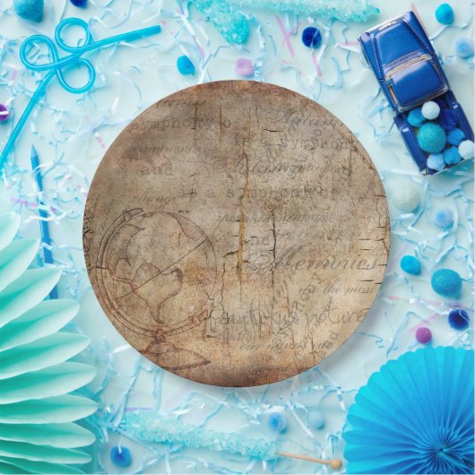 Antiek Wereldbol Rustic Brown Paper Borden Papieren Bordje (Feest)