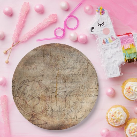 Antiek Wereldbol Rustic Brown Paper Borden Papieren Bordje (Feest)