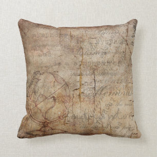 Antiek Wereldbol, Rustisch bruin Sierkussen