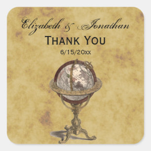 Antiek Wereldbol, verzegelingen met een BG-envelop Vierkante Sticker