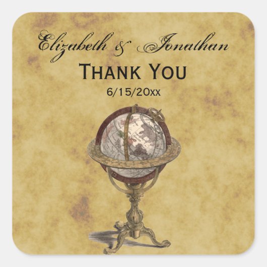 Antiek Wereldbol, verzegelingen met een BG-envelop Vierkante Sticker (Voorkant)