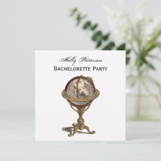 Antiek Wereldbol, White BG SQ Bachelorette Kaart (Staand voorkant)