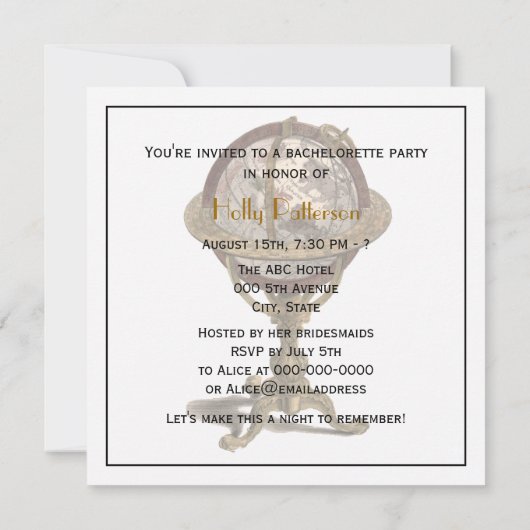 Antiek Wereldbol, White BG SQ Bachelorette Kaart (Achterkant)