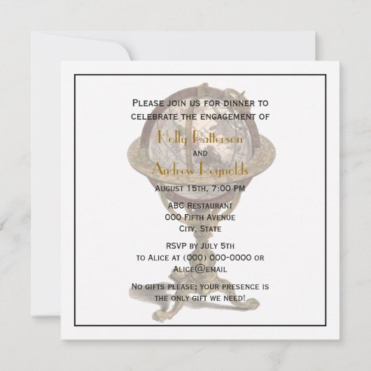 Antiek Wereldbol, White BG SQ Verloving Kaart (Achterkant)