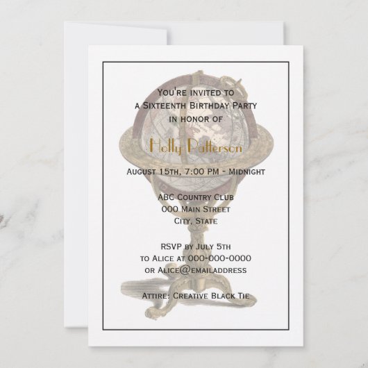 Antiek Wereldbol, White BG V Sweet 16 Kaart (Achterkant)