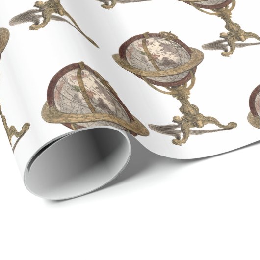 Antiek Wereldbol, wit BG-omslagpapier Cadeaupapier (Rol Hoek)