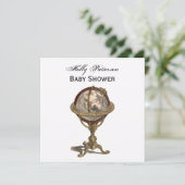 Antiek Wereldbol, Wit BG SQ Baby shower Kaart (Staand voorkant)