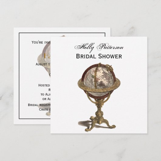 Antiek Wereldbol Wit BG SQ Vrijgezellenfeest Kaart (Voorkant / Achterkant)