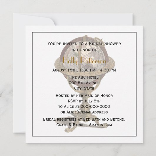 Antiek Wereldbol Wit BG SQ Vrijgezellenfeest Kaart (Achterkant)