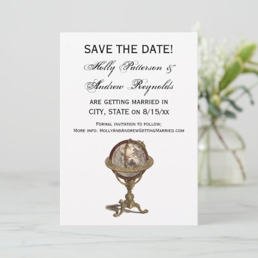 Antiek Wereldbol, Wit BG V sparen de Datum Kaart (Staand voorkant)