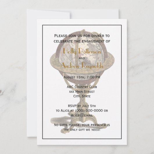 Antiek Wereldbol, Wit BG V Verloving Kaart (Achterkant)