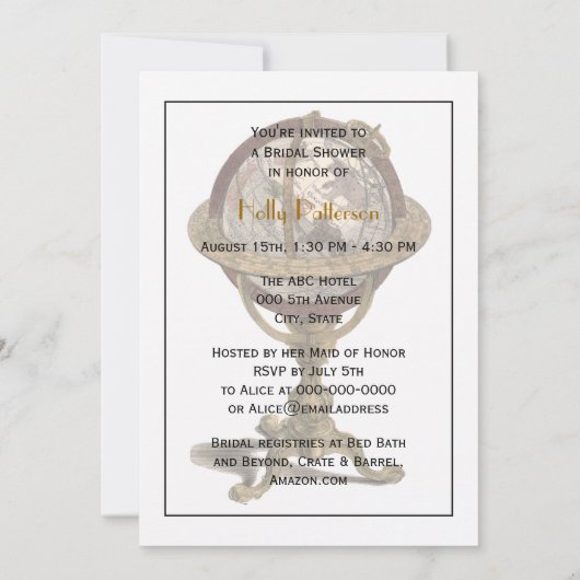 Antiek Wereldbol Wit BG V Vrijgezellenfeest Kaart (Achterkant)