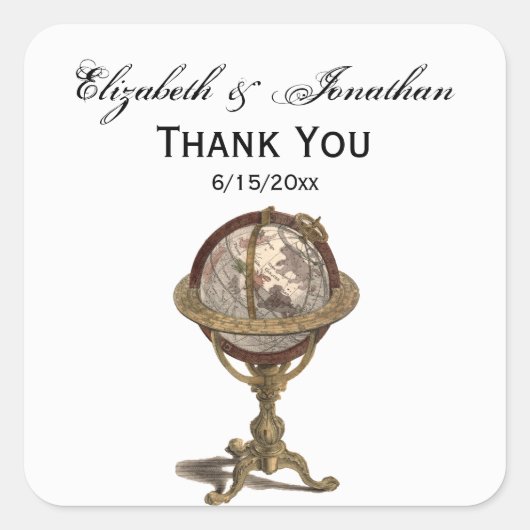 Antiek Wereldbol, witte BG-envelop Vierkante Sticker (Voorkant)