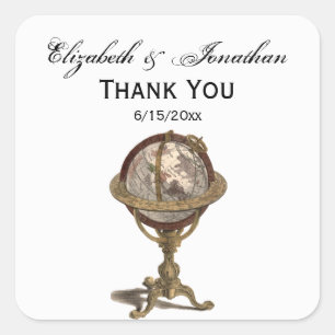 Antiek Wereldbol, witte BG-envelop Vierkante Sticker