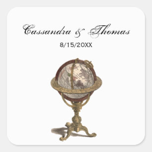 Antiek Wereldbol Witte BG Envelopzegels Vierkante Sticker