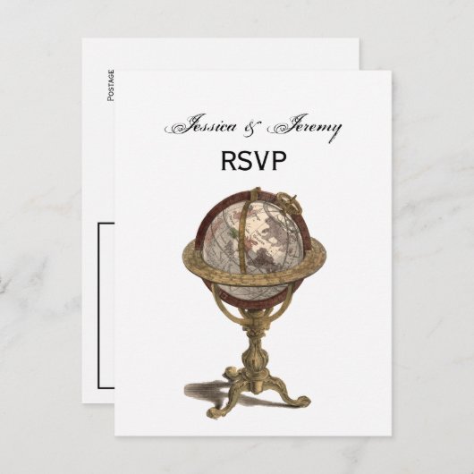 Antiek Wereldbol, witte BG RSVP Uitnodiging Briefkaart (Voorkant / Achterkant)