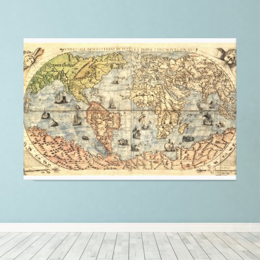Antiek wereldkaart 1565 Ferando Berteli Canvas Afdruk (Insitu (Houten vloer))