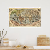 Antiek wereldkaart 1565 Ferando Berteli Poster (Keuken)