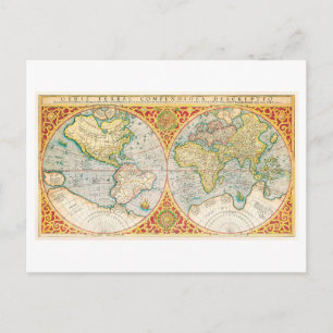 Antiek Wereldkaart 1637 Briefkaart