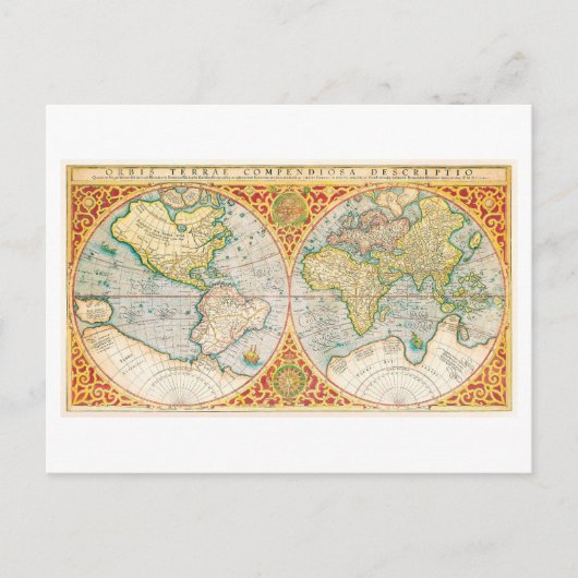 Antiek Wereldkaart 1637 Briefkaart (Voorkant)