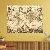 Antiek Wereldkaart, 1694, door Alexis Hubert Jaill Canvas Afdruk (Insitu (Woonkamer))