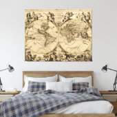 Antiek Wereldkaart, 1694, door Alexis Hubert Jaill Canvas Afdruk (Insitu (Slaapkamer))