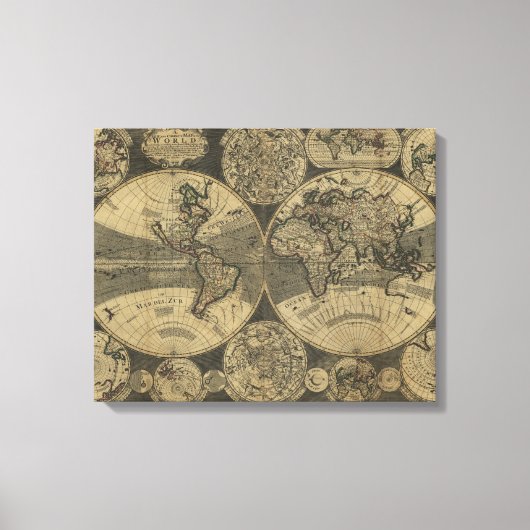 Antiek Wereldkaart 1702 van George Willdey Canvas Afdruk (Voorkant)
