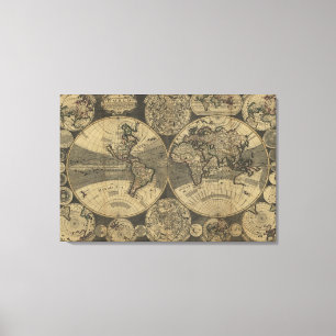  Antiek Wereldkaart 1702 van George Willdey Canvas Afdruk