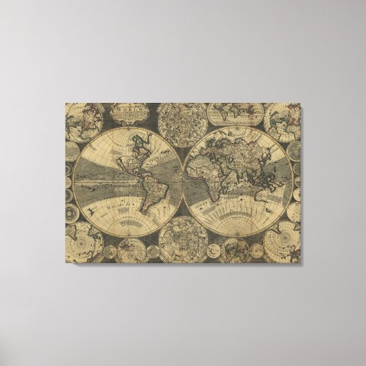 Antiek Wereldkaart 1702 van George Willdey Canvas Afdruk (Voorkant)