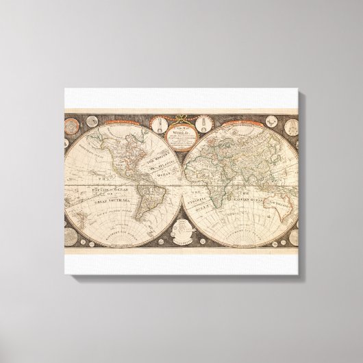 Antiek Wereldkaart, 1799 (Thomas Kitchen) Canvas Afdruk (Voorkant)