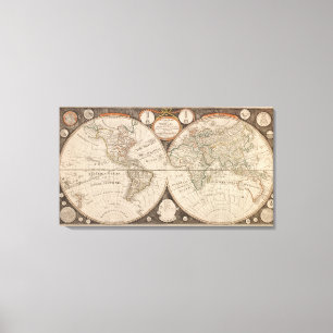 Antiek Wereldkaart, 1799 (Thomas Kitchen) Canvas Afdruk