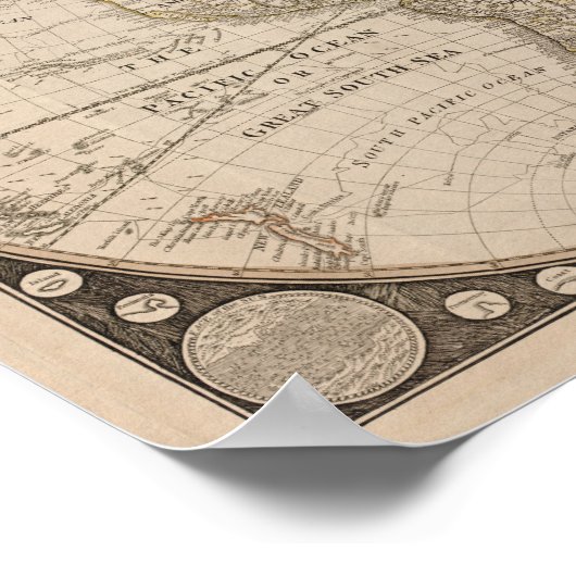 Antiek Wereldkaart, 1799 (Thomas Kitchen) Poster (Hoek)
