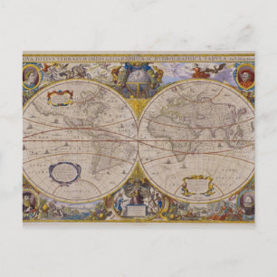 ANTIEK WERELDKAART 2 BRIEFKAART