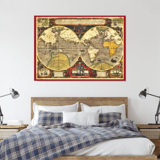 Antiek Wereldkaart #2 Canvas Afdruk (Insitu (Slaapkamer))